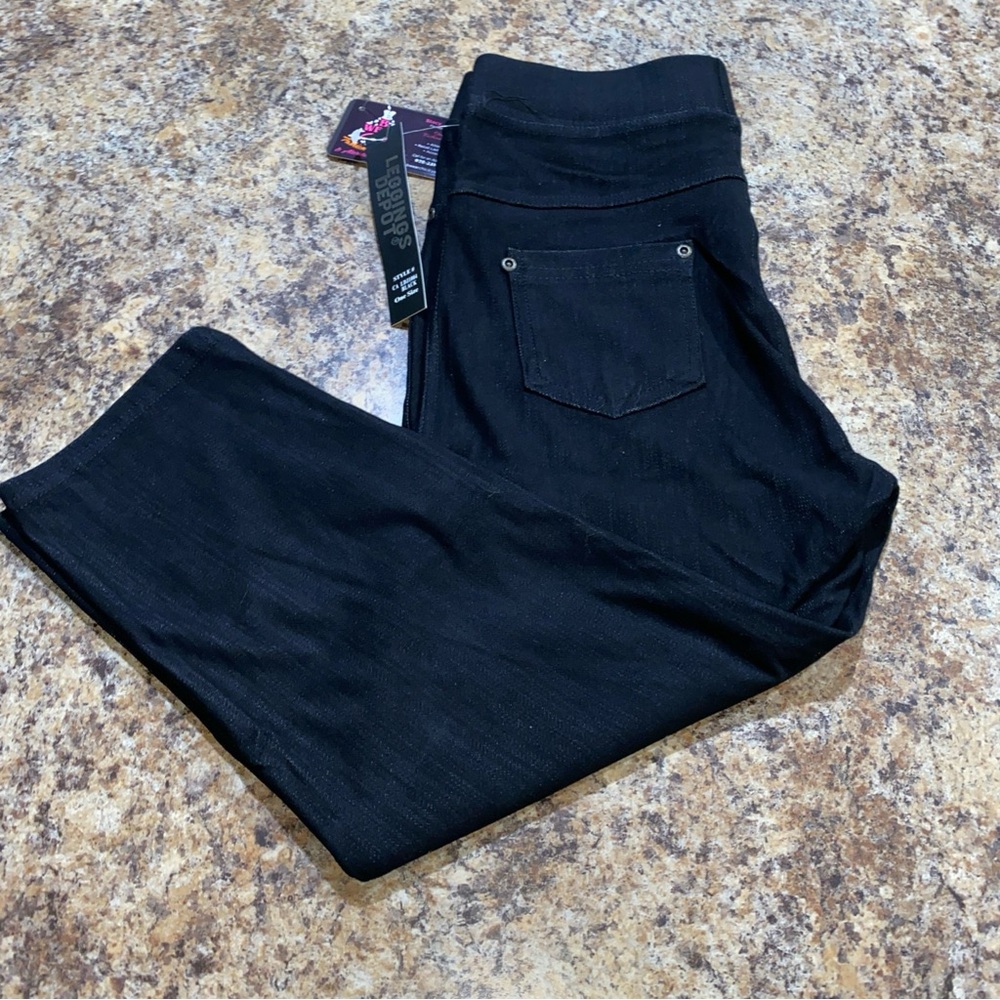 CAPRIS JEGGINGS One Size & 2X/3X By Leggings Depot. Deep Black With Back Pockets
